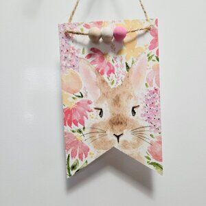 Handcrafted Decoupage Floral Easter Bunny Wooden Hang Tag Tiered Tray Home Decor